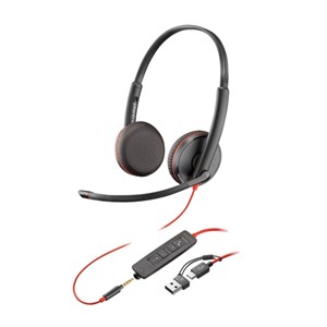 POLY BLACKWIRE 3225 STEREO USB-C HEADSET + 3.5 MM PLUG + USB-C/A ADAPTER
