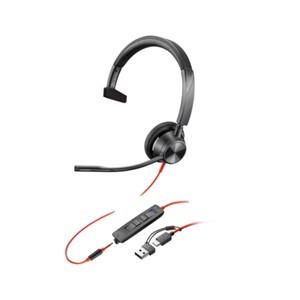 POLY BLACKWIRE 3315 MONAURAL MS TEAMS CERTIFIED USB-C HEADSET + 3.5MM PLUG + USB-C/A ADAPTER (8X218AA)