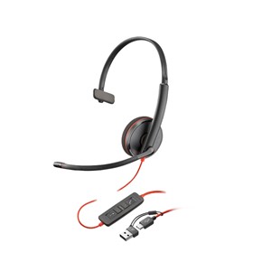 POLY BLACKWIRE 3210 MONAURAL USB-C HEADSET +USB-C/A ADAPTER (BULK)