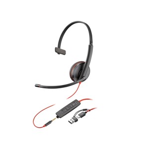 POLY BLACKWIRE 3215 MONAURAL USB-C HEADSET +3.5MM PLUG +USB-C/A ADAPTER (BULK)