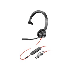 POLY BLACKWIRE 3315 MONAURAL USB-C HEADSET +3.5MM PLUG +USB-C/A ADAPTER